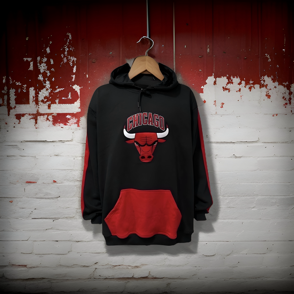 ^CHICAGO 23^ (BLACK-RED) PULLOVER HOODIES (EMBROIDERED)