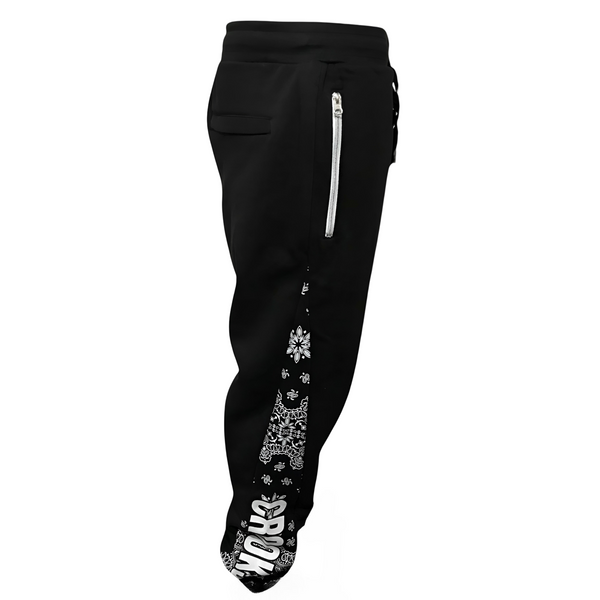 *CROOKS & CASTLES* (BLACK) DEATH ROW *BANDANA* JOGGER SWEATPANTS (COLLABS)