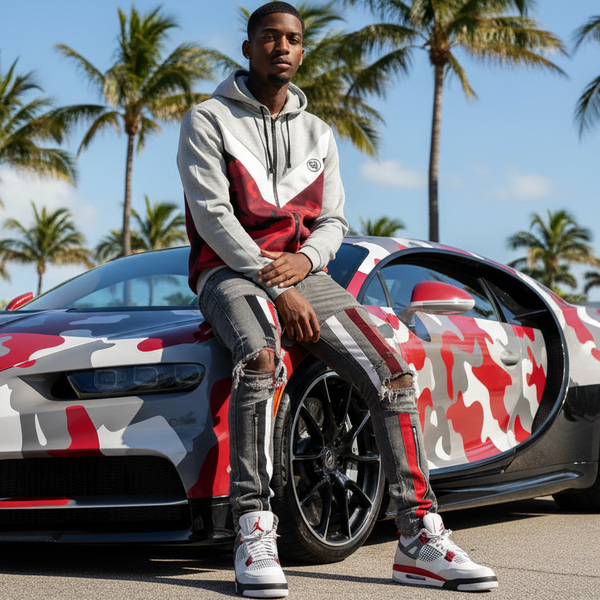 *SEAN JOHN* (RED-CAMO-GREY) POLYESTER HOODED ZIP UP TRACK JACKETS