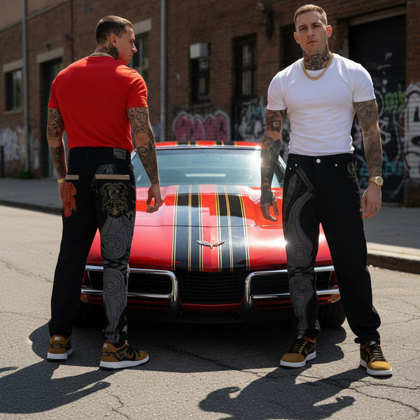 *LOOSE FIT* ~MEN'S 90’S STYLE DENIM~ (EMROIDERY WITH GRAPHIC PRINT)