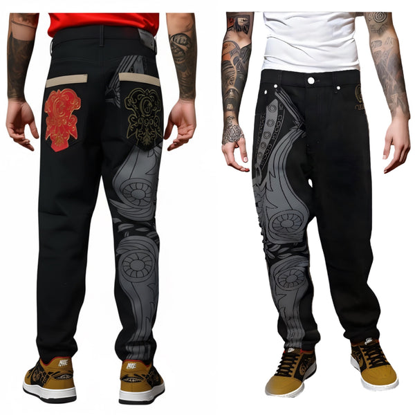 *LOOSE FIT* ~MEN'S 90’S STYLE DENIM~ (EMROIDERY WITH GRAPHIC PRINT)