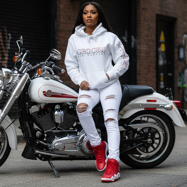 *CROOKS & CASTLES* (WHITE) PULLOVER HOODIES FOR WOMEN