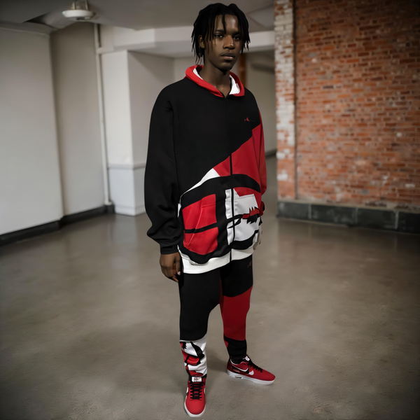 •CHAMPION CHIEF• (RED-MULTI) LUXURY ZIP UP TRACKSUITS (CUT & SEW) (EMBROIDERED LOGOS)