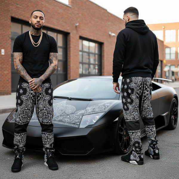 *CROOKS & CASTLES* (BLACK) ~PAISLEY~ JOGGER SWEATPANTS FOR MEN