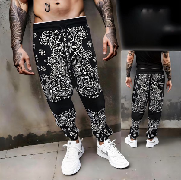 ^CROOKS & CASTLES^ (BLACK) *PAISLEY* JOGGER SWEATPANTS FOR MEN