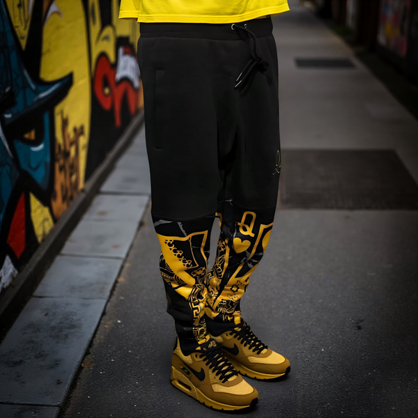 ^QUEEN OF HEARTS^ LUXURY *GOLD* JOGGER SWEATPANTS (CUT & SEW) (EMBROIDERED LOGO)