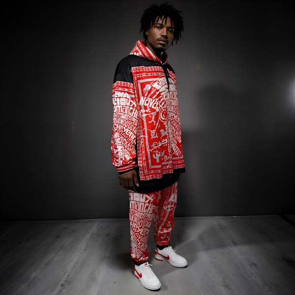 ^TRIBE VIBES^ (RED-GREY-BLACK-WHITE) FULL HOODED JOGGERS SWEATSUITS