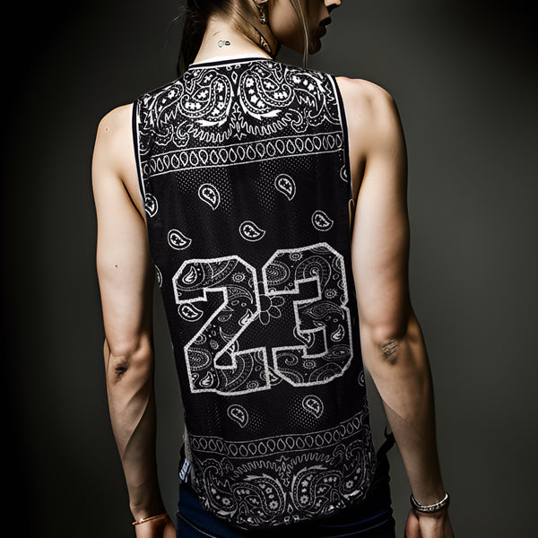 ^23^ ~BLACK BANDANA~ MESH CREWNECK BASKETBALL JERSEYS (TALL BODY)