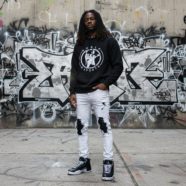 *DESIGN BY HUMANS* (BLACK) ZIP UP HOODIE (DISTRESSED LOGO STYLE)