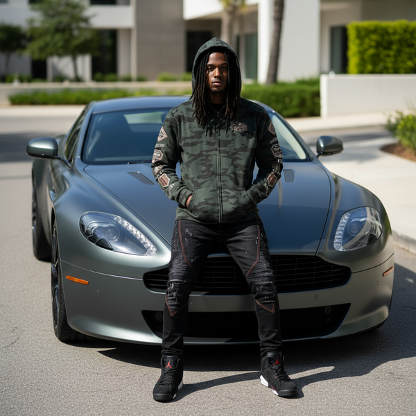 *HEADRUSH* (Dark Camo) ~Honor Few Fear Non~ Zip Up Hoodies