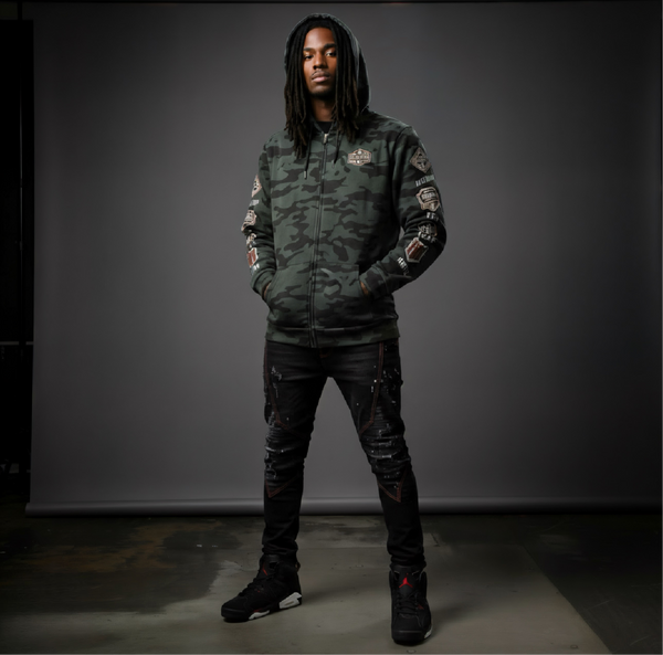 *HEADRUSH* (Dark Camo) ~Honor Few Fear Non~ Zip Up Hoodies