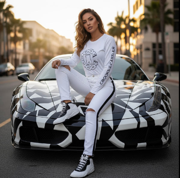 *CROOKS & CASTLES* (WHITE) ~C-CHAIN~ LONG SLEEVE TEES FOR WOMEN