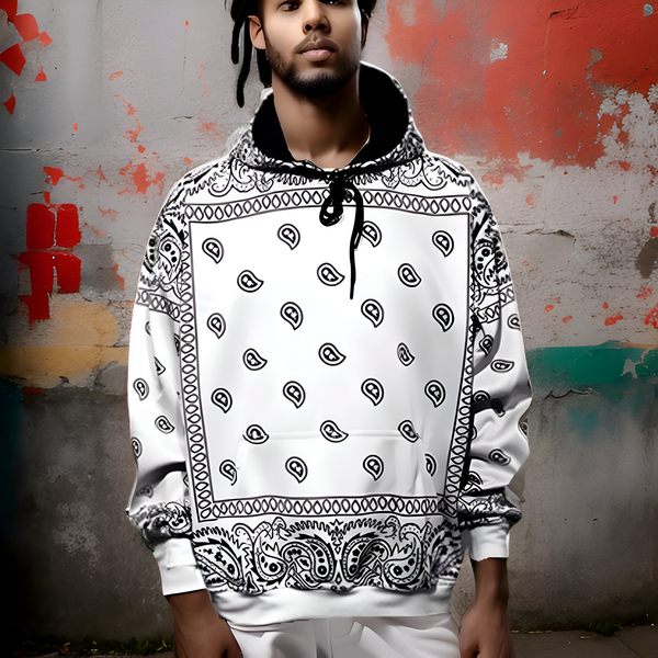 ^OUTFIT KINGS^ WHITE BANDANA~ LUXURY FLEECE LINED PULLOVER HOODIES