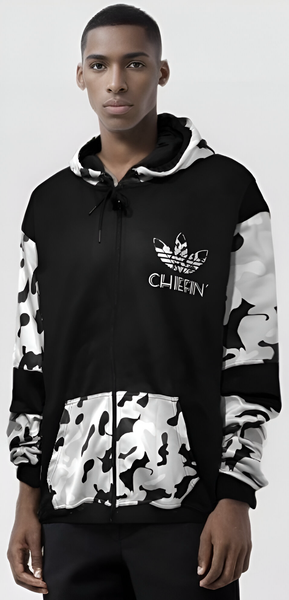 ^CHIEFIN’ ADI-FEATHER^ (WHITE CAMOUFLAGE) LUXURY ZIP UP HOODIES (CUT & SEW)