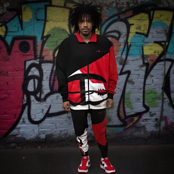 •CHAMPION CHIEF• (RED-MULTI) LUXURY ZIP UP TRACKSUITS (CUT & SEW) (EMBROIDERED LOGOS)