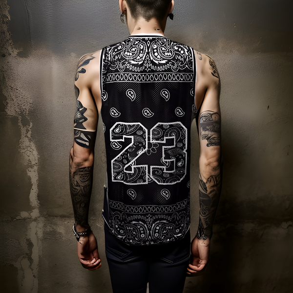 ^23^ ~BLACK BANDANA~ MESH CREWNECK BASKETBALL JERSEYS (TALL BODY)