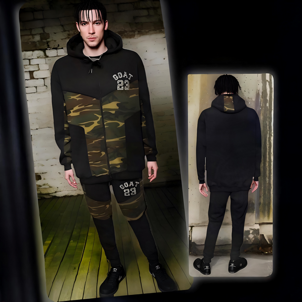 ^23 GOAT^ CAMOUFLAGE LUXURY ZIP UP SWEATSUITS (CUT & SEW) (EMBROIDERED LOGOS)