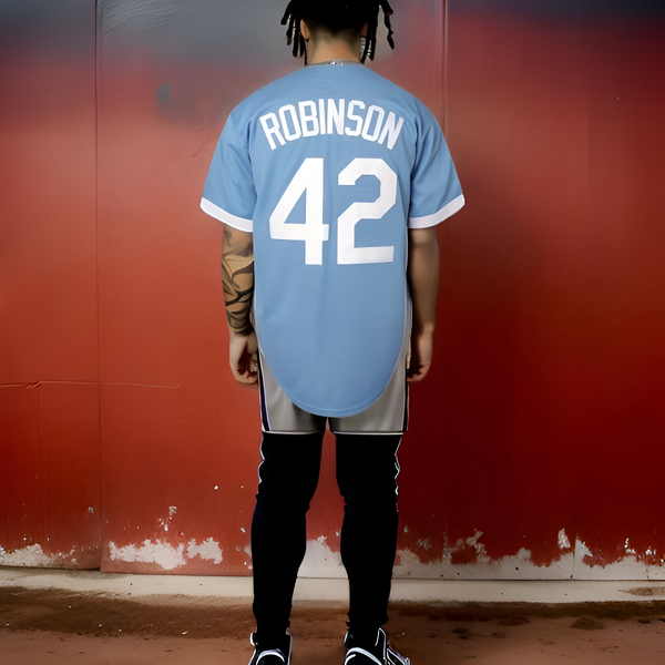 ^BROOKLYN 42 ROBINSON^ Button up Baseball Jerseys (Stitched Logos & Numbers)