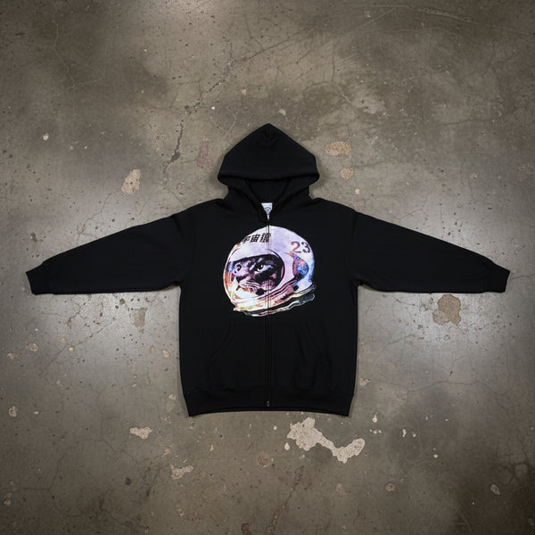 *DESIGN BY HUMANS* (BLACK) ZIP UP HOODIE (DISTRESSED LOGO STYLE)