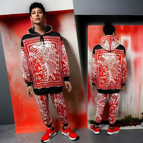 ^TRIBE VIBES^ (RED-GREY-BLACK-WHITE) FULL HOODED JOGGERS SWEATSUITS