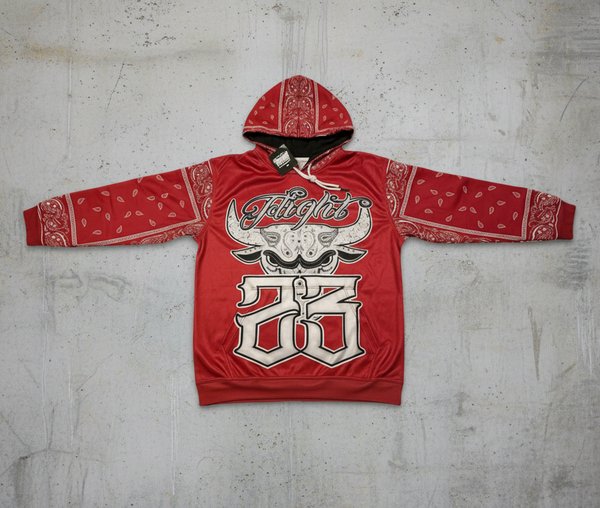 *FLIGHT 23* RED BANDANA / PAISLEY PULLOVER HOODIES (FLEECE LINED & BACK EMBROIDERY)