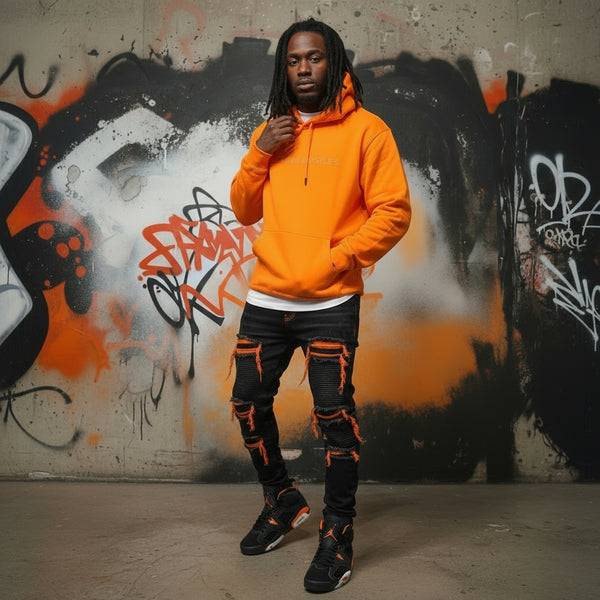 *CROOKS & CASTLES* (ORANGE) ~SANS SERIF LOGO~ PULLOVER HOODIES FOR MEN