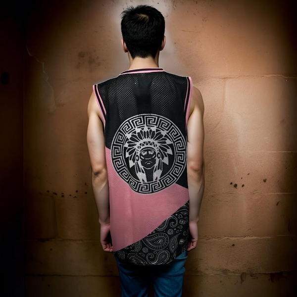 ^CHIEFIN’^ (PINK-BLACK-PAISLEY) MESH BASKETBALL JERSEYS (UNISEX)