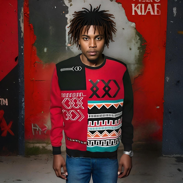 ^KOODOO^ (RED-MULTI) LUXURY CREWNECK SWEATSHIRTS (EMBROIDERY)