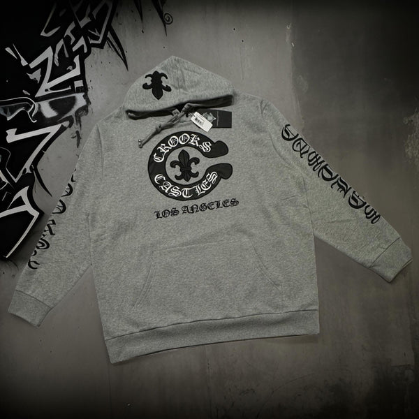 *CROOKS & CASTLES* (GREY) ~PU GOTHIC~ LUXURY PULLOVER HOODIES