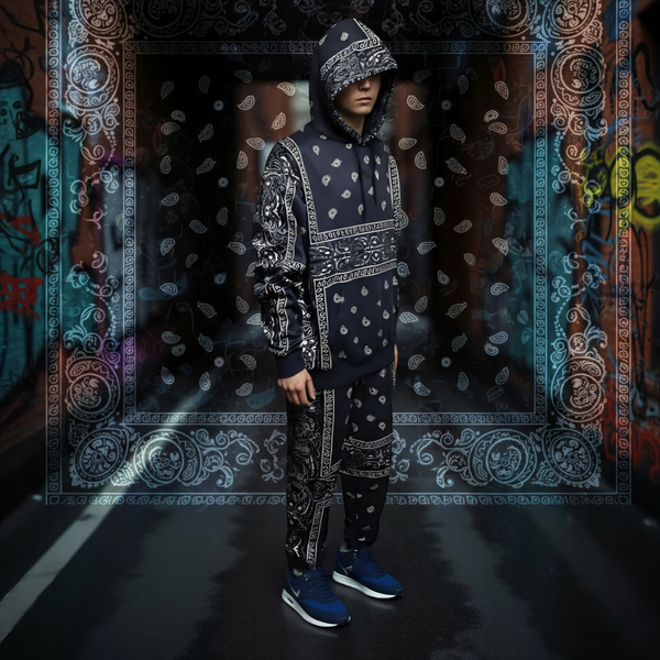 •NAVY BANDANA• JOGGER SWEATSUITS *BLUE PAISLEY* (FLEECY SOFT LINED)
