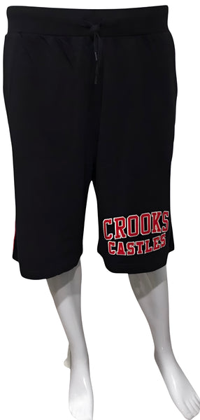 ^CROOKS & CASTLES^ (BLACK) COTTON SHORTS FOR MEN (EMBROIDERED LOGO)