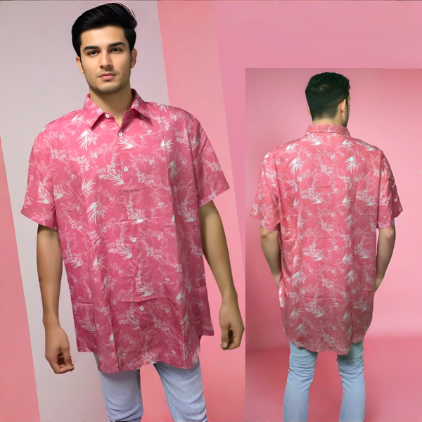 •PINK FLORAL BUTTON UP SHORT SLEEVE SHIRT• ~Lightweight summer casual wear~