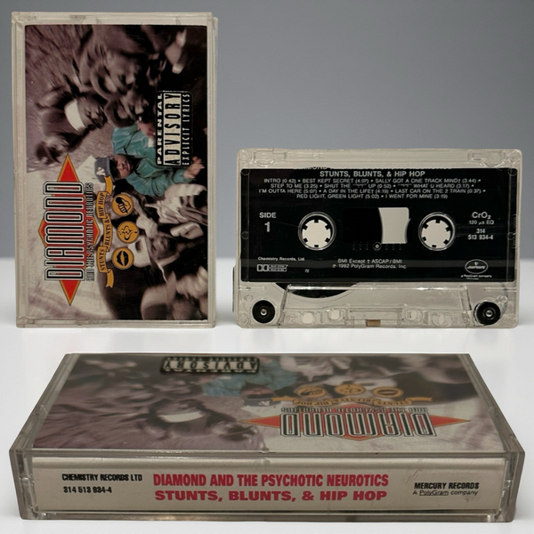 •DIAMOND AND THE PSYCHOTIC NEUROTICS - STUNTS, BLUNTS, & HIP HOP• ~1992 OG PRESSINGS~ (CASSETTE TAPE)