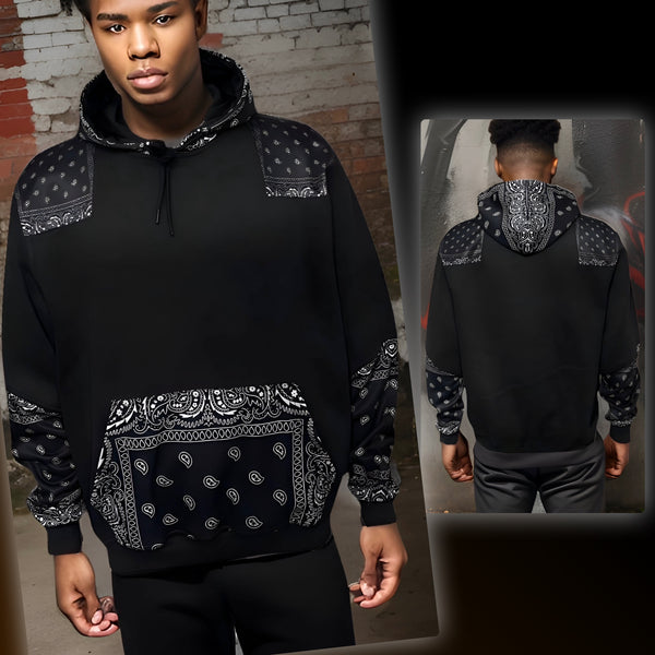 ^OUTFIT KINGS^ LUXURY BLACK BANDANA PULLOVER HOODIES (CUT & SEW COLLECTION)