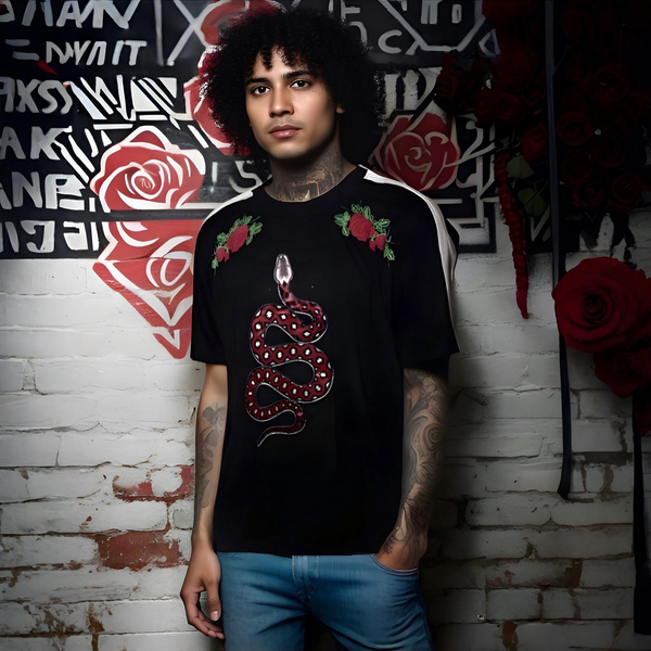 ^IMPERIOUS^ ~SNAKE & ROSES~ (BLACK) PATCH & PRINT SHORT SLEEVE T-SHIRTS