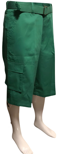 ^BROOKLYN XPRESS^ (GREEN) BELTED CARGO SHORTS FOR MEN