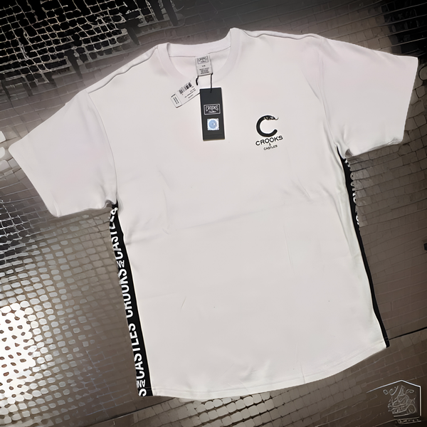 *CROOKS & CASTLES* (WHITE) PREMIUM ~SIDE LINE~ SCALLOP SHORT SLEEVE T-SHIRT