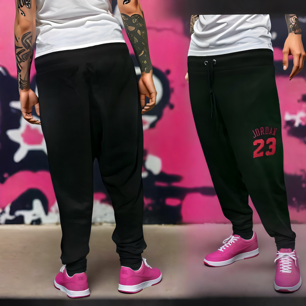 ^23^ (BLACK-HOT PINK) (REMIX) JOGGER SWEATPANTS (CUT & SEW) (UNISEX)