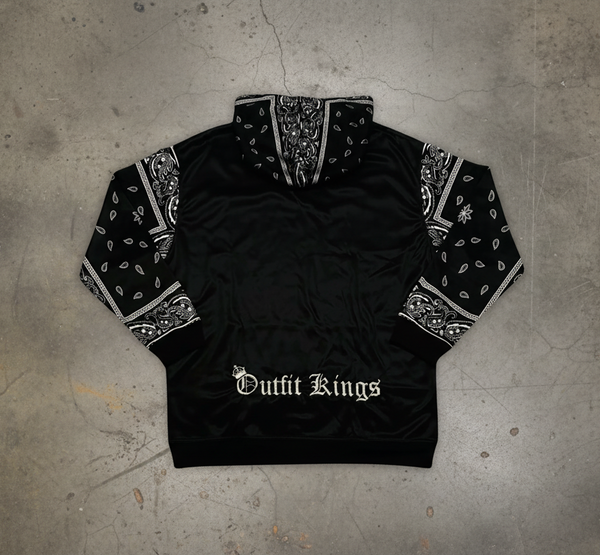 *FLIGHT 23* BLACK BANDANA / PAISLEY PULLOVER HOODIES (FLEECE LINED & BACK EMBROIDERY)