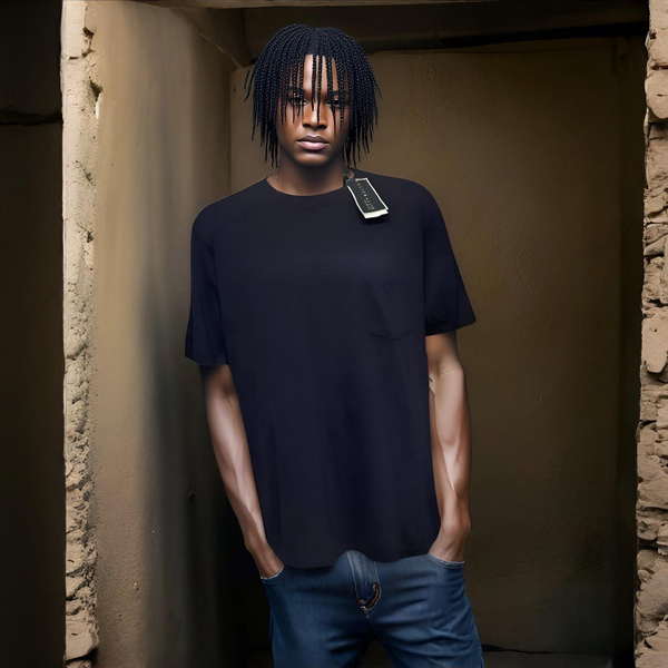 ^NATURAL LIFE^ (NAVY) ~FRONT POCKET~ CASUAL SHORT SLEEVE T-SHIRTS FOR MEN