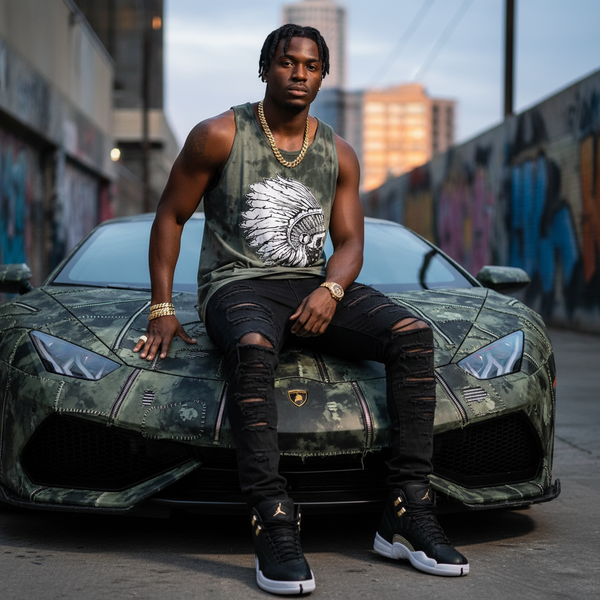 *HUSTLE GANG* ~GREEN TIE DYE-GREEN~ •TANK TOPS•