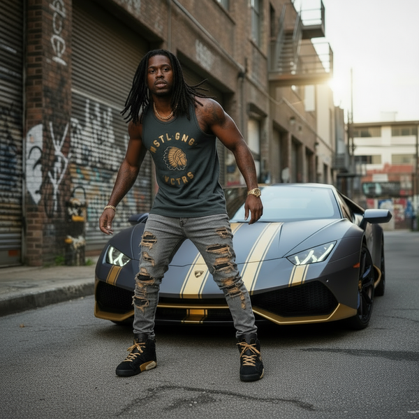 *HUSTLE GANG* (DARK GREY) ~HSTL GNG VCTRS~ tank top