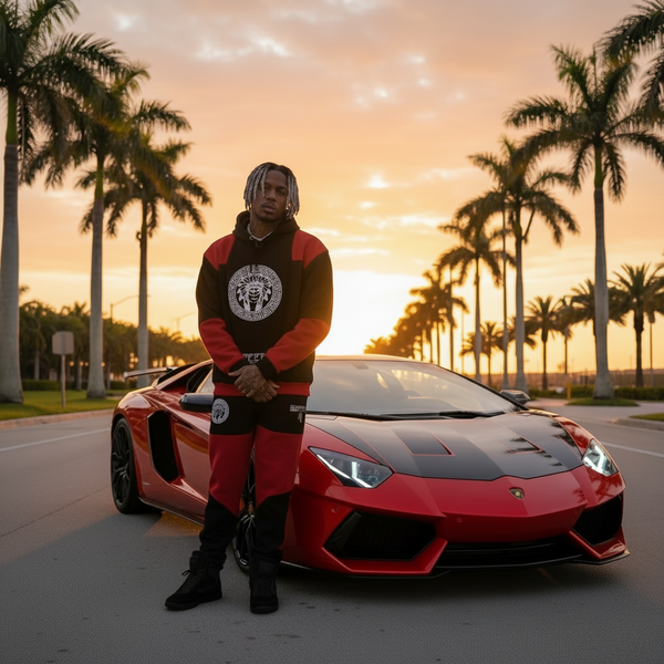 *CHIEFIN’* (BLACK-RED) JOGGER SWEATSUITS (CUT & SEW) (TWO TONE)