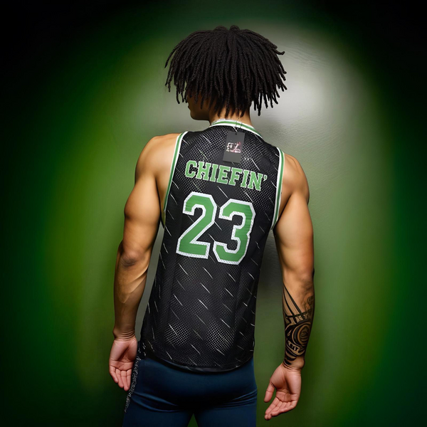 ^CHIEFIN’ 23^ BASKETBALL JERSEYS (BLACK-ELECTRIC GREEN)