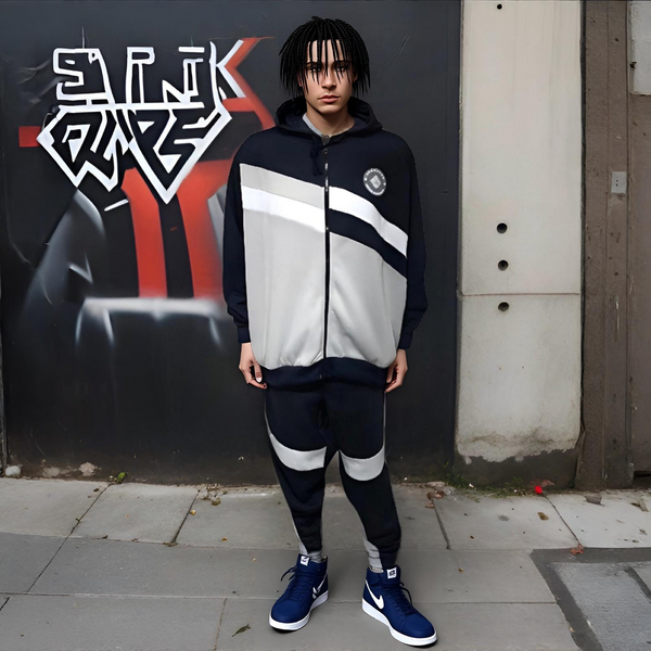 ^SEAN JOHN^ (NAVY-MULTI) POLYESTER HOODED ZIP UP TRACKSUITS (XB SIZED)