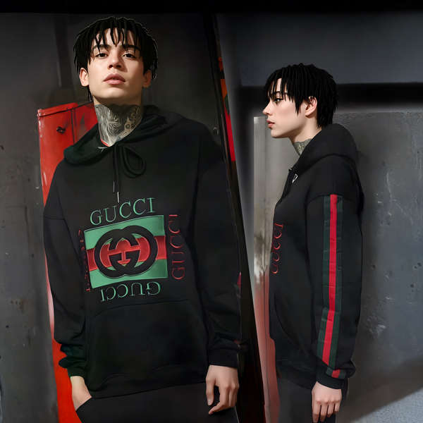 ^LUXURY^ BLACK-MULTI) ITALIAN EMBROIDERED PULLOVER HOODIES