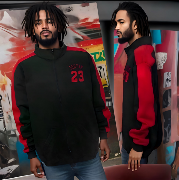 ^23^ (BLACK/RED) ZIP UP TRACK JACKETS (CUT & SEW) (EMBROIDERED LOGO)
