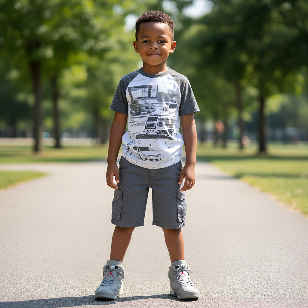 *BROOKLYN XPRESS* (GREY) CARGO SHORTS FOR KIDS (5T)