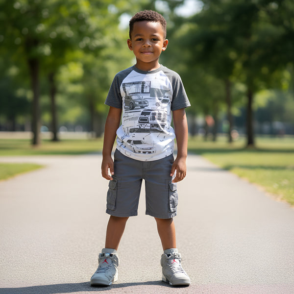 *BROOKLYN XPRESS* (GREY) CARGO SHORTS FOR KIDS (5T)