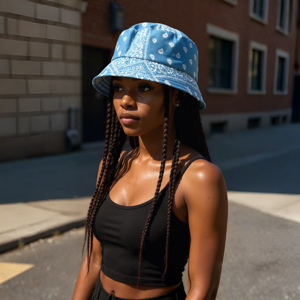 *Bucket Hat* ~Unisex Reversible~ •Med/Large Fit• (Baby Blue Bandana)